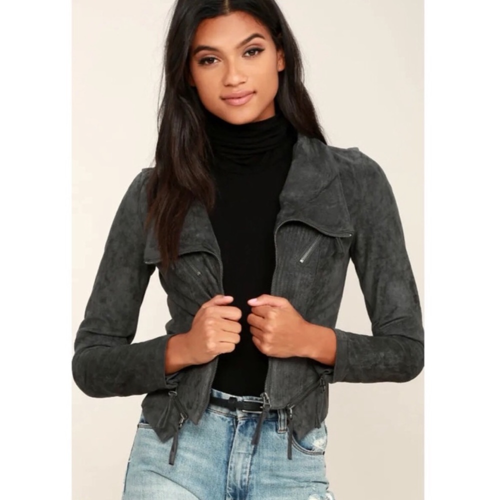 NWT Lulus Ready For Anything Suede Moto Jacket Grey